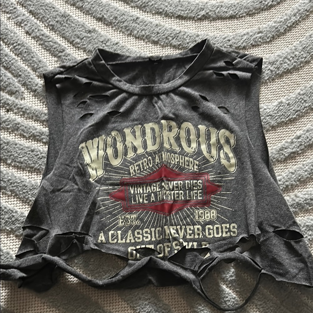 Gray Crop Muscle Tee with Cut Out Style